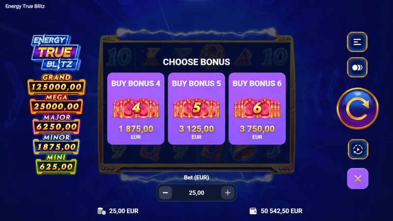 Energy True Blitz - ბონუსის შეძენის მენიუ