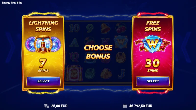 Energy True Blitz - Lightning Spins ვარიანტის არჩევა
